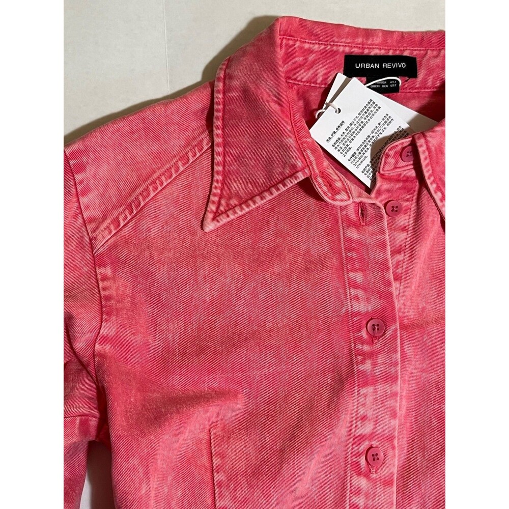 NEW URBAN REVIVO Cotton Pink Collared Button Long Sleeve Blouse Size 2 or XS - Picture 3 of 8